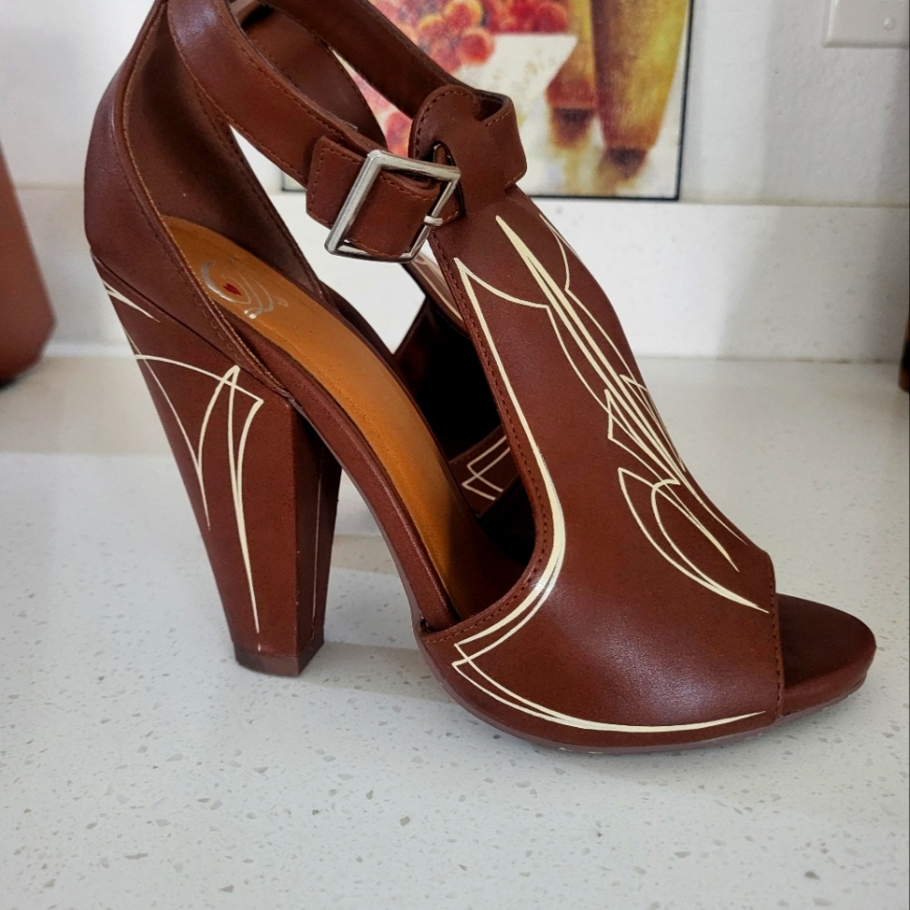Pinstriped Brown Heels